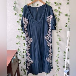 Free People Embroidered Navy Blue floral dress